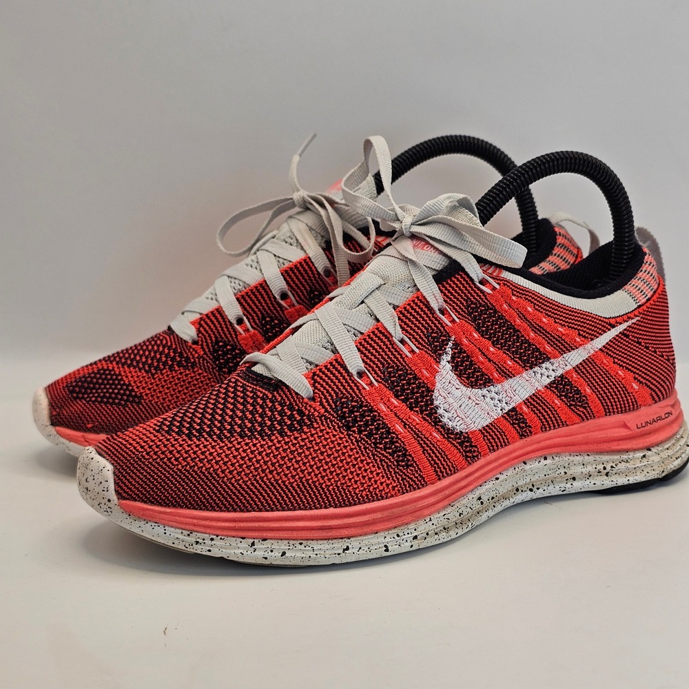 Nike Flyknit Lunar 1+ Bright Crimson Black Running Shoes 554887-601 Mens